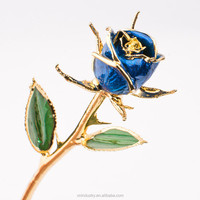 Rose véritable plaquée or 24 carats faite à la main avec fleur séchée et tige – Cadeau classique pour mariage, remise de diplôme, Saint-Valentin