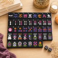 Tuiles de Mahjong Modernes pour Halloween Motif Bouledogue Français |   Jeu de Mahjong Spooky Dog |   Carrelage en caoutchouc naturel pliable et portable pour le divertissement