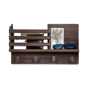 <span class=keywords><strong>Porte</strong></span>-clés <span class=keywords><strong>mural</strong></span> avec étagère, <span class=keywords><strong>porte</strong></span>-clés en <span class=keywords><strong>bois</strong></span> rustique, organisateur de courrier, crochets pour clés, manteaux, laisse de chien, lettres - Product Image 4