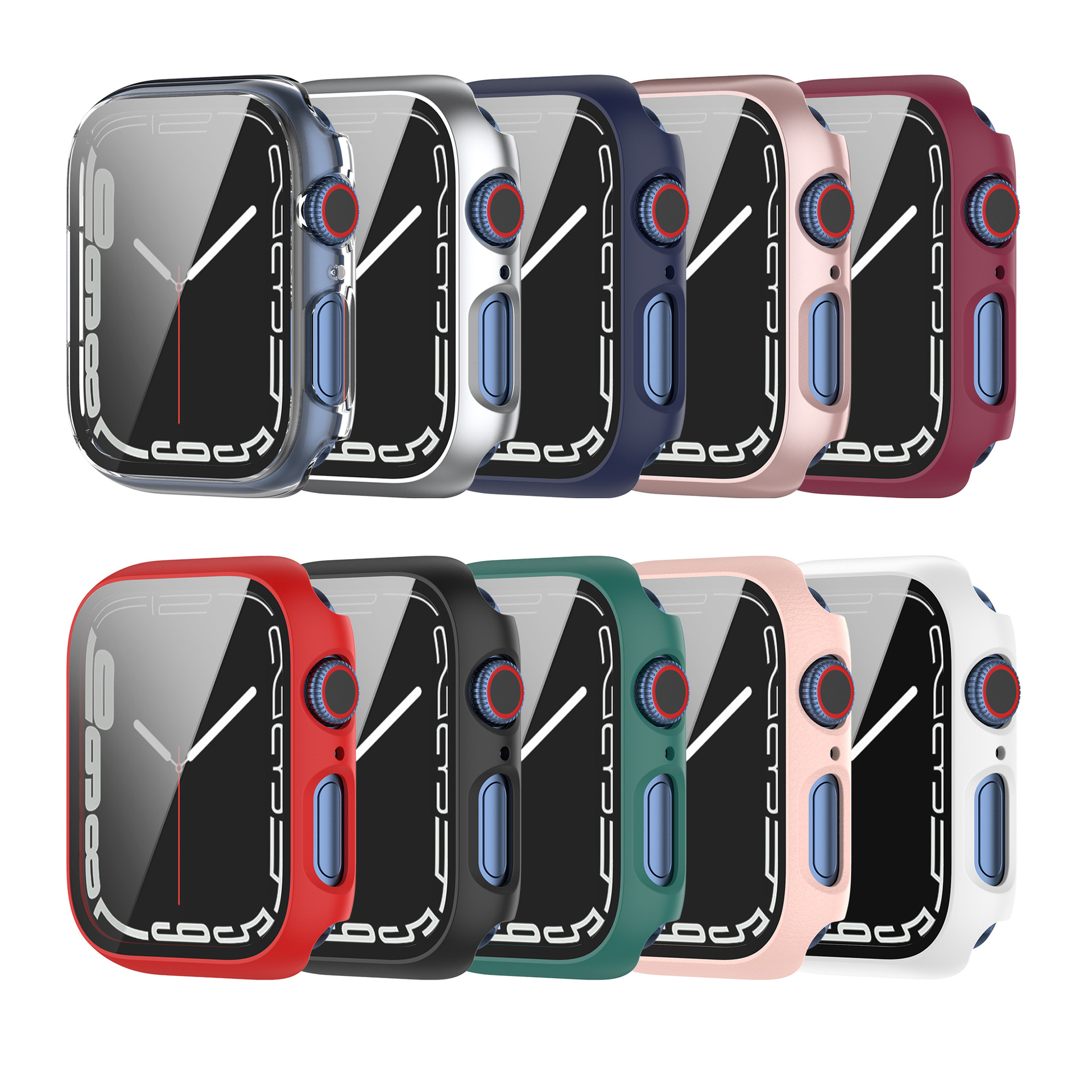 Hard PC Case with Tempered Glass Screen Protector Compatible For Apple Watch Series 7 Case 41mm 45mm
