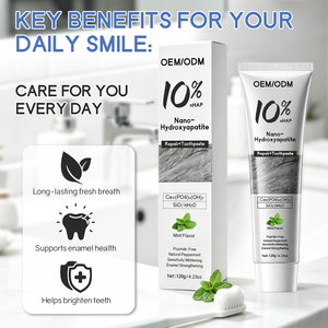 OEM ODM <span class=keywords><strong>Pasta</strong></span> <span class=keywords><strong>Dental</strong></span> Natural con 10% <span class=keywords><strong>de</strong></span> Nano Hidroxiapatita, Sabor a Menta, para Fortalecer el Esmalte, Sin Flúor - Product Image 3