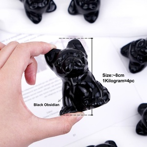 Venta al por Mayor de Artesanías de Cristal Natural Curativas, Adorables Perros de Obsidiana Negra Pulida con Forma de Toro Francés para Decoración del Hogar - Product Image 3