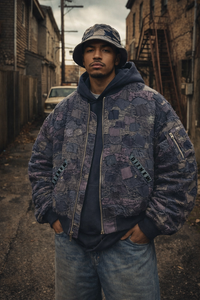 DiZNEW Custom <strong>Patchwork</strong> Denim Bomber <strong>Jacket</strong> Men Plus Size Distressed Washed Street Style Bulk Supply OEM - Product Image 3