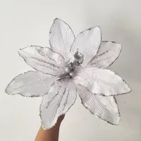 Guirlande DIY 35 cm en tissu velours avec grandes paillettes, fleur de magnolia artificielle pour décoration de sapin de Noël