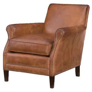 Fauteuil en cuir de style vintage avec dossier capitonné et accoudoirs confortables pour une ambiance cosy dans une bibliothèque ou un salon. - Product Image 1