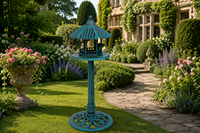 Mangeoire à oiseaux antique en plastique vert, station d'alimentation sur piédestal, ornement pour oiseaux sauvages, résistante aux intempéries, solaire, écologique, décoration de jardin