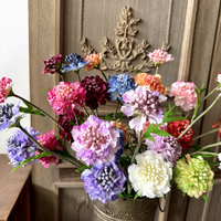 Fleur artificielle Scabiosa en tige unique, couleur ambre, style herbe de pin, chrysanthème à fleurs évasées, pour décoration maison et mariage
