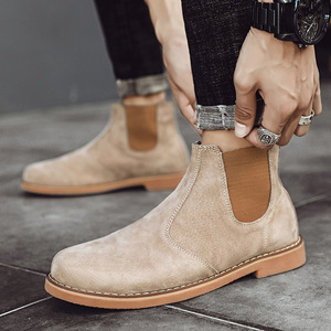 Nouvelles Bottes Chelsea mi-montantes tendance à enfiler pour homme grande taille, en cuir de porc à semelle plate, collection automne/hiver, pour l'export. - Product Image 2