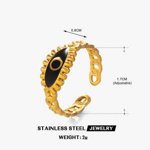 New Gold Plated Stainless Steel Open Adjustable Black White Drip <strong>Oil</strong> Eyes Finger Ring for Women Jewelry - Product Image 6