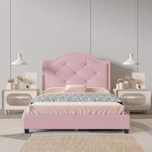 Lit pour enfants AFBKSS&BB, cadre de lit moderne, taille double, pour enfants, en cuir PVC avec bois massif pour la chambre (rose) - Product Image 3
