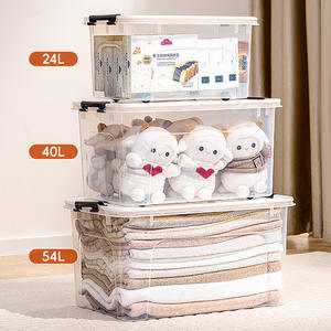 กล่องเก็บของขนาดใหญ่แบบใส หนา ทนทาน กล่องพลาสติกจัดระเบียบเสื้อผ้า รูปทรงสี่เหลี่ยม สีพื้น กล่องใช้ในบ้าน มีฝาปิด สามารถวางซ้อนกันได้ - Product Image 2