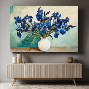 Impasto <span class=keywords><strong>Iris</strong></span> Bouquet Canvas Wall Art - <span class=keywords><strong>Van</strong></span> <span class=keywords><strong>Gogh</strong></span> Style Floral Canvas Print Wall Art para decoración de sala de estar y dormitorio - Product Image 1