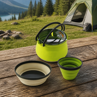 Juego de Utensilios de Cocina Plegables de Silicona Ligeros para Exteriores, Resistentes al Calor, Kit de Cocina Portátil para Camping, Olla, Tetera y Tazón para Picnic
