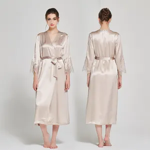 Vêtements de nuit classiques pour femmes et dames Offre Spéciale soie vêtements de maison à manches longues Robes longues 100%
