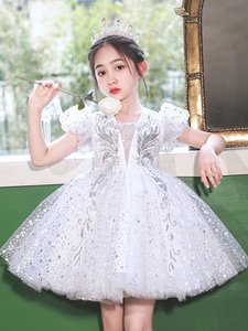 Vestido de <span class=keywords><strong>Princesa</strong></span> para Niña, <span class=keywords><strong>Disfraz</strong></span> para Fiesta de Cumpleaños, Vestido de Gala, Ropa Infantil para Navidad, Vestido de Flores para Boda, Lentejuelas Blancas - Product Image 1