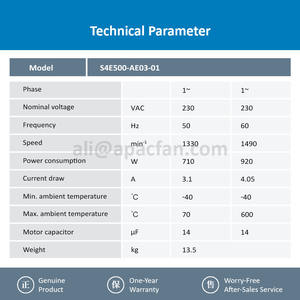 For S4E500-AE03-01 M4E110-GF 230VAC 710/920W 3.1A/4.05A 1330/1490RPM Ball Bearing Condenser Axial Cooling <b>Fan</b> Electric OEM - Product Image 3