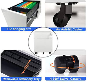 Mobilier De Bureau Sous bureau Mobile Classeur avec Serrure 2 Tiroir Classeur avec Clés - Product Image 3