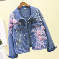 Vestes basiques pour femmes, veste en jean pour femmes, broderie florale tridimensionnelle, vestes en jean pour femmes