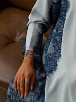 Abaya de Luxe Hafizah Bleu Clair pour Femme, Robe de Soirée Musulmane Élégante avec Dentelle et Patchwork, Kaftan de Dubaï et de Turquie, Robe de Fête 2026