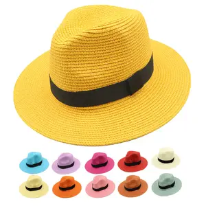야외 여성 남성 남여 공용 여름 태양 모자 밀짚 브레이드 플로피 페도라 비치 파나마 밀짚 모자 사용자 정의 모자