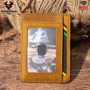 Porte-cartes de crédit RFID portefeuille de cartes d'identité en cuir <span class=keywords><strong>Crazy</strong></span> Horse mince avec souhaits de papa/maman pour fils poche avant minimaliste - Product Image 6