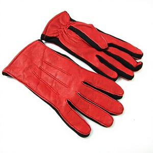 Gants de poignet en cuir rouge, style uni, doublure respirante en polyester pour usage quotidien en extérieur, printemps automne - Product Image 1