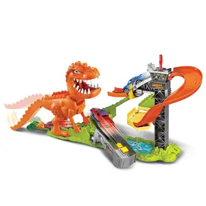 New trending electric slot toy car mega orbital DIY assemble dinosaur car slot racing track toy train with alloy car