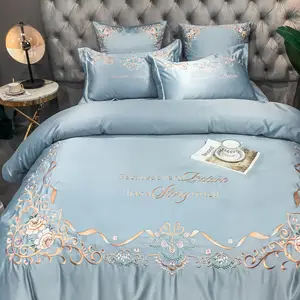 Factory Wholesale Deluxe style silk bedding 4 sets Flat bed sheets cotton set pillow cover
