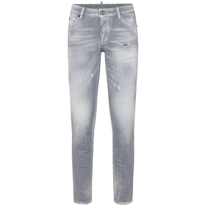 <span class=keywords><strong>Jeans</strong></span> da Donna Personalizzati a Vita Media <span class=keywords><strong>Grigio</strong></span> <span class=keywords><strong>Chiaro</strong></span> con Lavaggio Intenso, Effetto Usurato e Ricamo a Toppe, Modellanti - Product Image 1