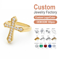 Bague croix de luxe pour homme avec pavé de diamants, plaqué or 18 carats, certificat GRA, bijoux de rappeur, fourniture directe d'usine