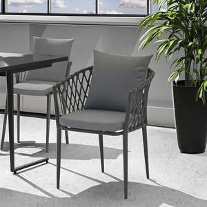 Silla <span class=keywords><strong>de</strong></span> Comedor <span class=keywords><strong>de</strong></span> Estilo Exportación, <span class=keywords><strong>de</strong></span> Aleación <span class=keywords><strong>de</strong></span> Aluminio, Tejida con Cuerda, Impermeable, Ligera, Moderna y Cómoda, para Patio y Jardín - Product Image 1