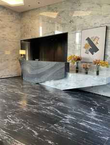 Dalle de marbre italien moderne polie, élégante et poétique, motif de peinture à l'encre noire et blanche, tempête cosmique cambrienne, pierre naturelle - Product Image 1