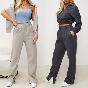 Offres Spéciales personnalisé pantalons longs femmes <span class=keywords><strong>femme</strong></span> <span class=keywords><strong>pantalon</strong></span> à jambes larges décontracté ample taille élastique lourd pantalons de survêtement Joggers - Product Image 1