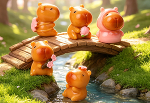Figurines miniatures en résine de capybara de dessin animé, collection printemps fleurs de cerisier, thème animal printanier Kawaii pour enfants, cadeau saison <span class=keywords><strong>Sakura</strong></span> - Product Image 5