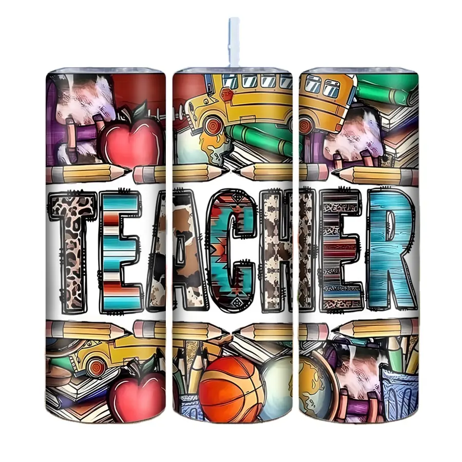 Supplies Teacher Tumblers Stainless Steel Double Wall Insulated Cup with Cover Straw Sublimation Teacher College Skinny Tumbler