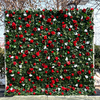 DKB Künstliche Blumenwand 8x8 ft Staubrosa Grün und Weiß Tropische Blumen Hintergrundwand 10x10 Weihnachts-Blumenwand
