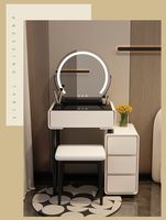 Table de maquillage compacte pour chambre et salle de bain, style moderne et épuré, avec plateau en granit, lampe d'ambiance intégrée et design écoresponsable