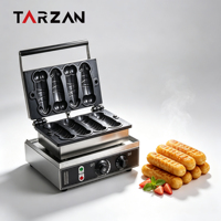Pembuat Waffle Corn Dog TARZAN 4 Pcs Komersial Listrik Anti Lengket untuk Warung Jajanan