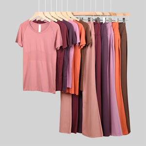 Özel kadın T-shirt spor ezme popo Yoga pantolon tayt kadınlar için Yoga seti yüksek bel atletik spor salonu spor kadınlar Set - Product Image 1