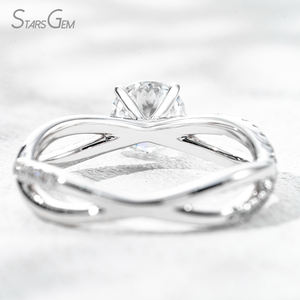 Starsgem 1.3ct 6.36mm กลมสุกใสตัดในห้องปฏิบัติการเพชรที่ปลูกด้วยทองคำขาว9K แหวนหมั้นเพชรด้านข้าง - Product Image 4