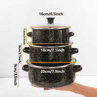 Set Panci Sup Enamel Hot Sale dengan Tutup Kaca Berbintik Desain Mewah Ringan Peralatan Dapur Kompor Gas Model Peralatan Masak Eropa Amerika
