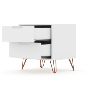 Comodino bianco con due cassetti e gambe in metallo per riporre oggetti in camera da letto - Product Image 4