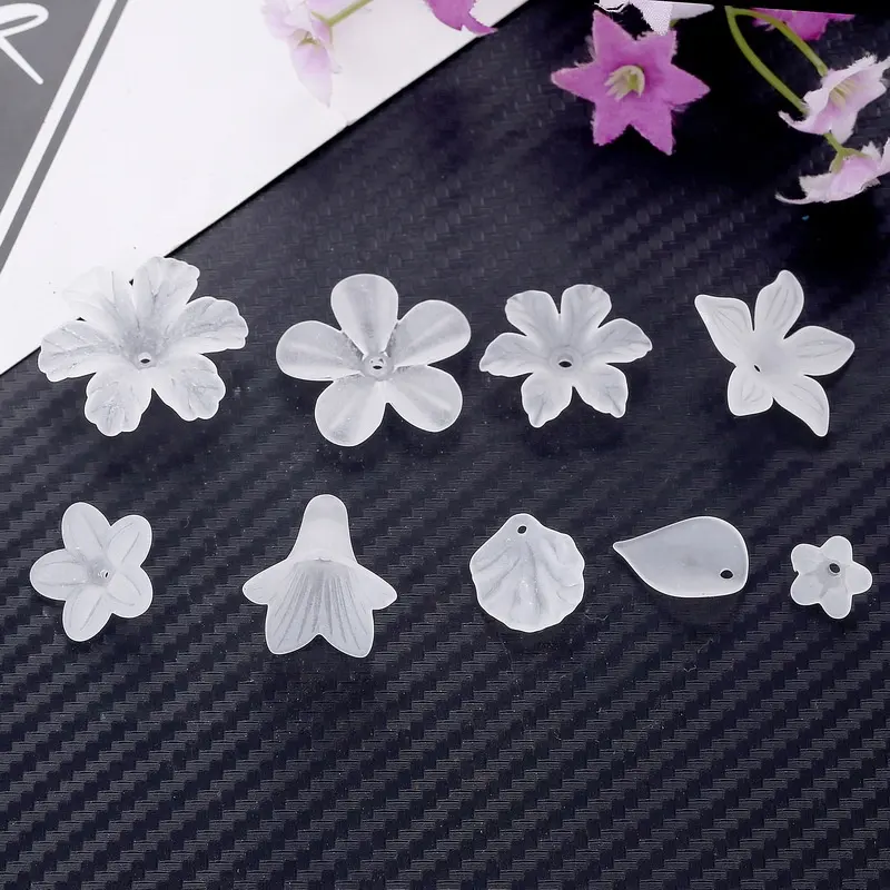 Wholesale Multi-Sizes Acrylic flower caps Beads Matte White Color Petal receptacle Loose Plastic Beads For DIY Jewelry making