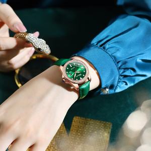 Montre à quartz en verre pour femme CHENXI personnalisée, mode business, petite montre verte, étanche 3BAR, bracelet en cuir, boîtier en acier inoxydable, alliage - Product Image 3