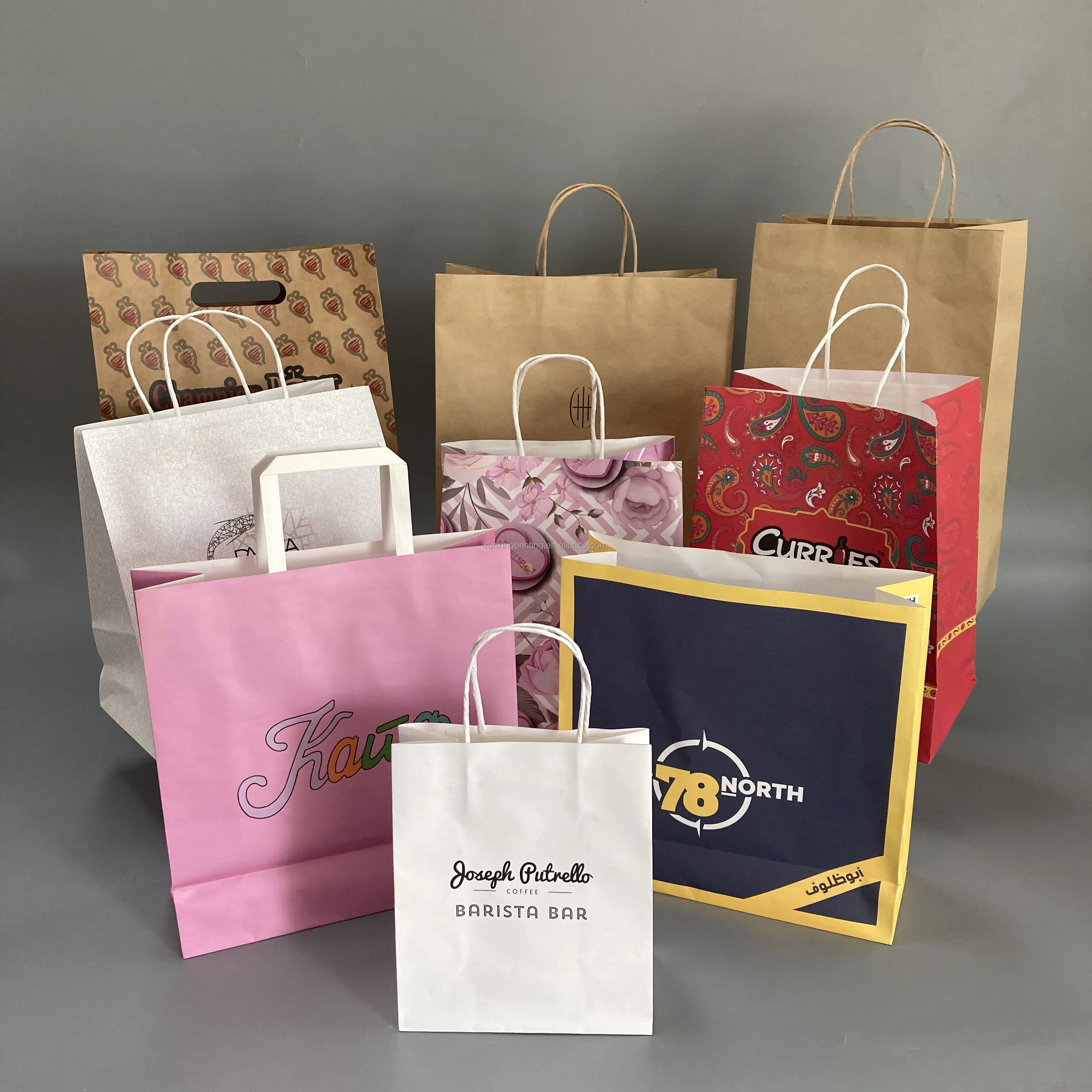 Bolsas de papel Kraft marrón recicladas para llevar comida, bolsas de embalaje de impresión personalizada para comida, café, restaurante