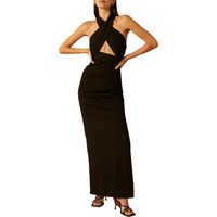 Robe de soirée et de fête à dos nu, tenue décontractée et Sexy, à la mode, avec col licou, ajourée, fendue, élégante, noire, vêtement de vacances, nouvelle collection
