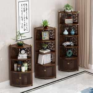 Chinese Style <b>Corner</b> Cabinet 5 Tier Wood <b>Storage</b> Rack For Living Room Bedroom With Door And Drawer - Product Image 1