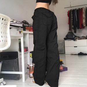 Automne 2022 femmes vêtements couleur unie dames piste sueur Joggers pantalon femmes taille haute Cargo pantalon avec poches - Product Image 2