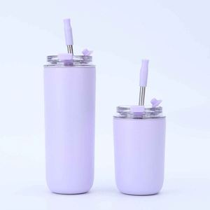 Pink Stainless Steel Vacuum Tumbler With Straw Minimalist Design Travel Mug Double Wall Insulated 12-24 Hours Thermal Keep <b>Hot</b> - Product Image 4
