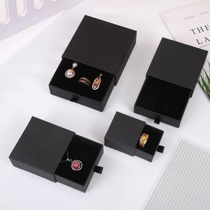 Boîte à bijoux noire avec tiroir pour collier, bague, pendentif, broche, montre, boîtes rigides personnalisables, emballage d'accessoires, logo, matériaux recyclés - Product Image 3
